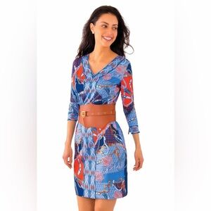 Gretchen Scott Jersey Bordertown Ditto Dress Imari Equestrian Scarf Nautical S